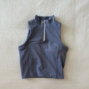 Gold Hinge Day to Night Cropped Quarter Zip Top in Dusty Blue